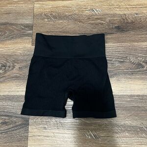 Black Ribbed High-Waist Shorts